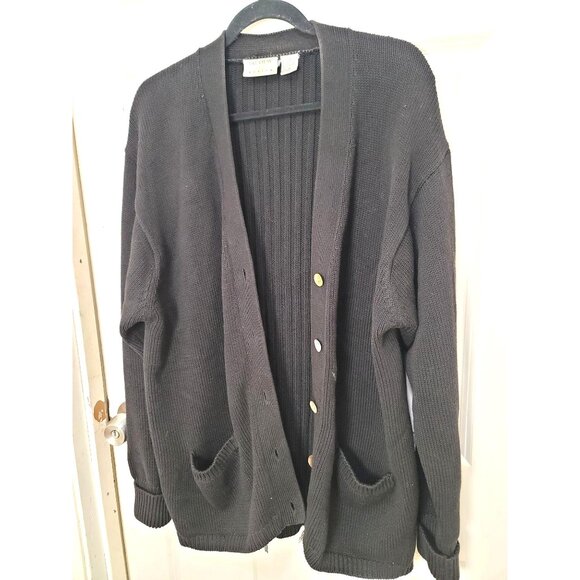 Preview Basics Y2k Black Cardigan Women's XL Ribbed Design Button Closure - Picture 5 of 14